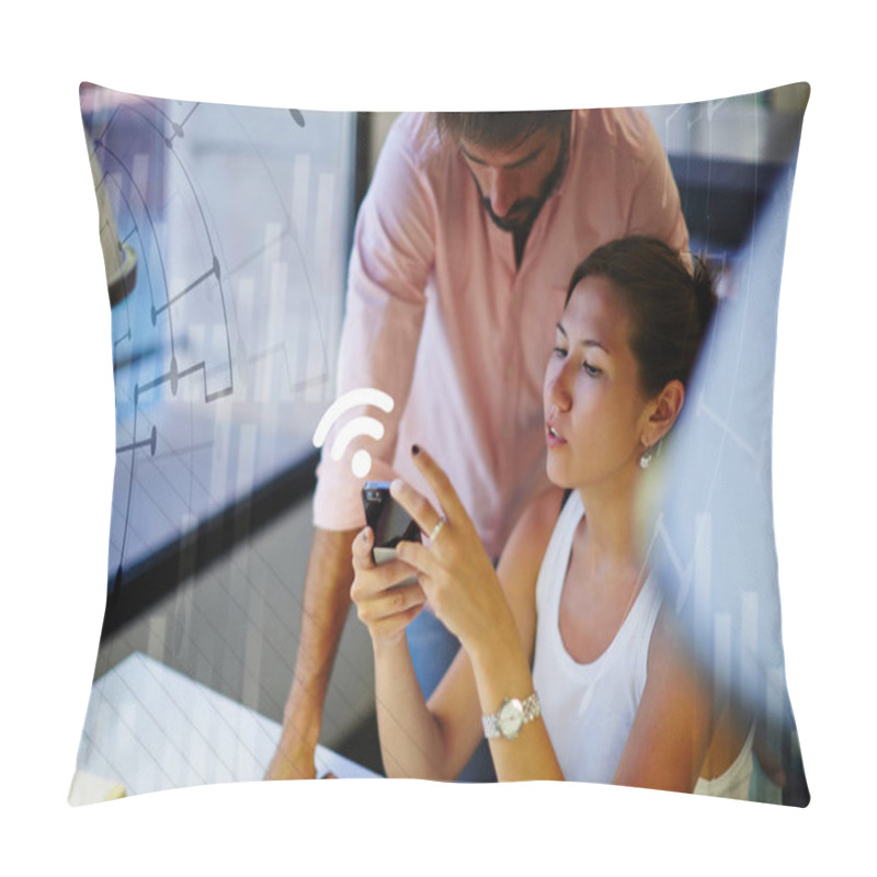 Personality  Woman Holding Her Smart Phone Pillow Covers