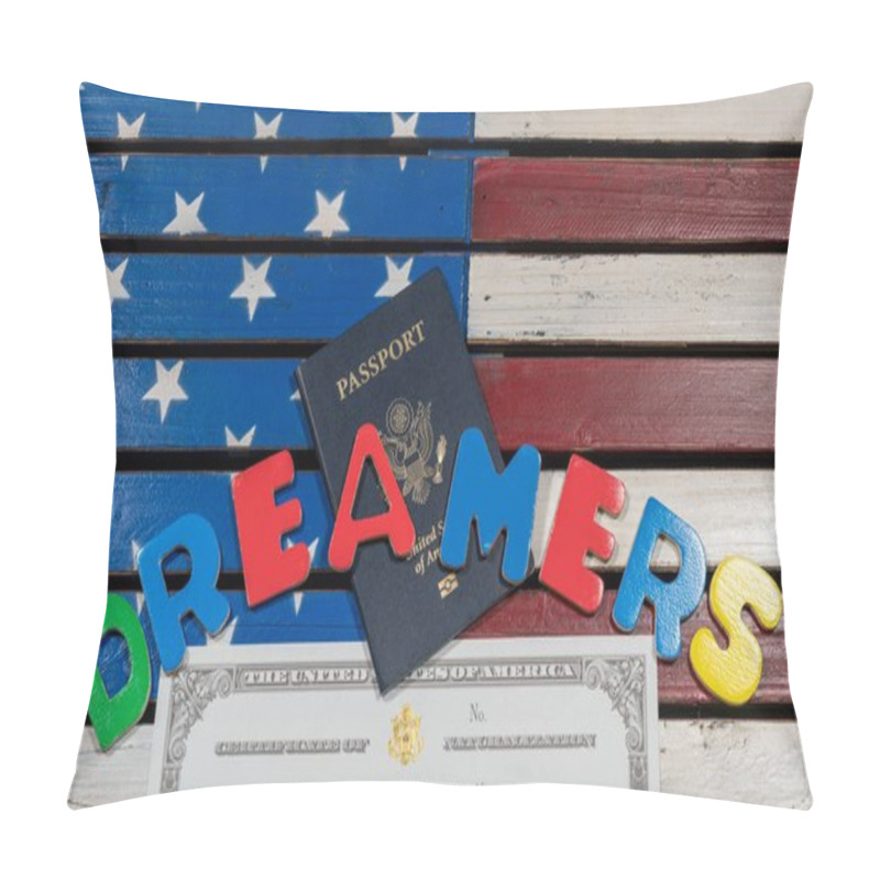 Personality  Dreamers Concept Using Spelling Letters On US Flag Pillow Covers