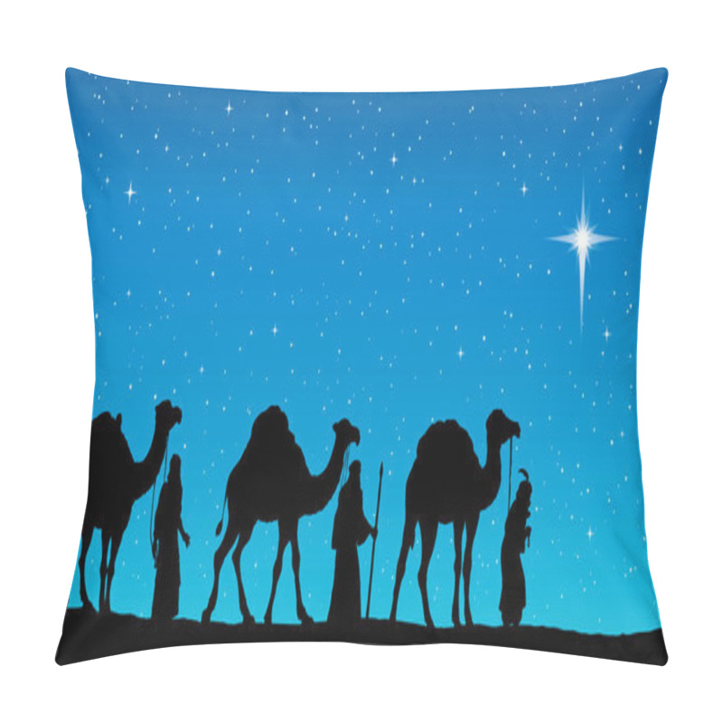 Personality  Three Wise Kings Following Star Of Bethlehem. Vector Illustratio Pillow Covers