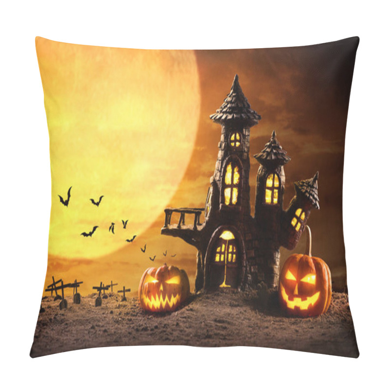 Personality  Halloween Pumpkins And Castle Spooky In Night Of Full Moon And B Pillow Covers