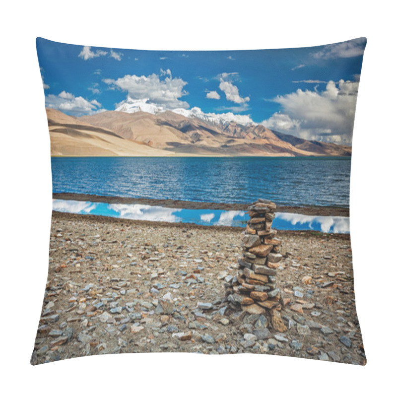 Personality  Stone Cairn At Himalayan Lake Tso Moriri Pillow Covers