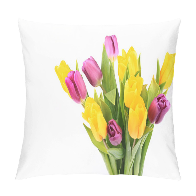 Personality  Bouquet Of Tulips Isolated On White Background Selective Soft Focus Toned Photo Pillow Covers