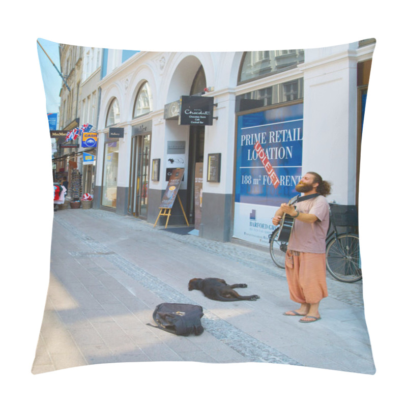 Personality  COPENHAGEN, DENMARK - JUNE 14, 2018: Street Musician Performing At Shopping Street. Pillow Covers