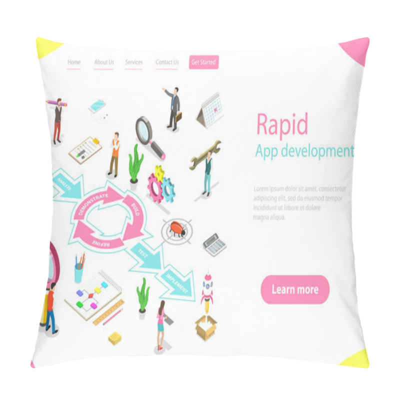 Personality  Isometric Flat Vector Landing Page Tempate Of Rapid Application Develompment. Pillow Covers