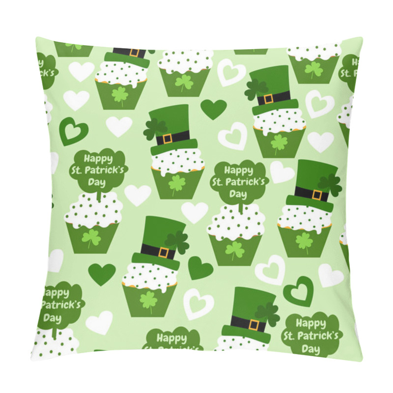 Personality  Happy St. Patrick's Day. Holiday Seamless Pattern With Cupcakes, Hats, Clover And Hearts. Sweet Background. EPS10 Vector File Organized In Layers For Easy Editing. Pillow Covers