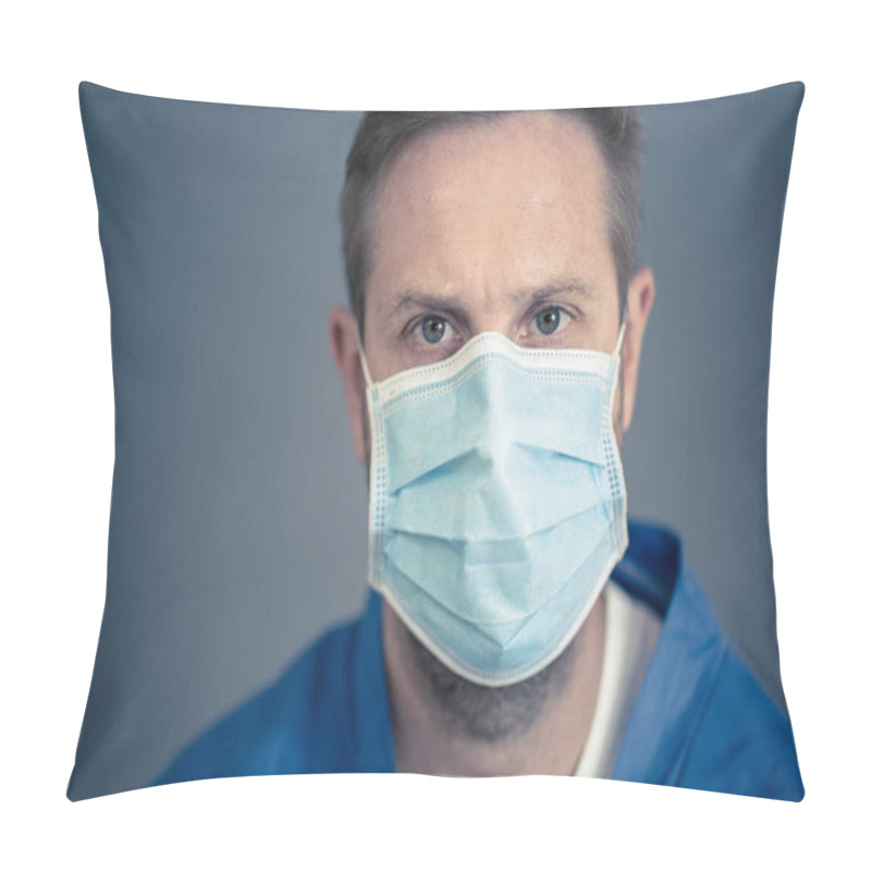 Personality  Stop The Spread And Save Lives Campaign. Man Doctor Wearing Protection Face Mask. Protect Yourself And Others Medical Advice, Basic Protective Measures Against The Nobel Coronavirus COVID-19 Pandemic. Pillow Covers