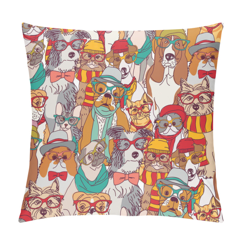 Personality  Hipster Dogs And Cats Pattern Pillow Covers