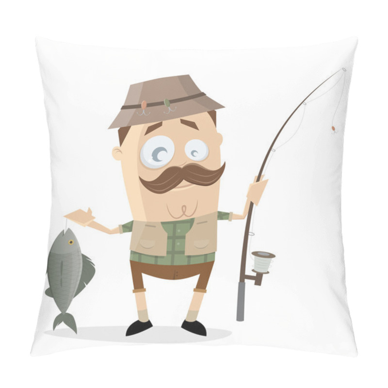 Personality  Funny Cartoon Angler With A Big Fish   Pillow Covers