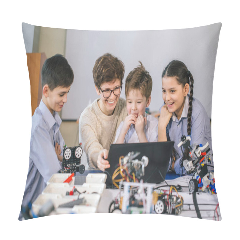 Personality  Curious Children Learn Programming Using Laptops On Extracurricular Classes Pillow Covers