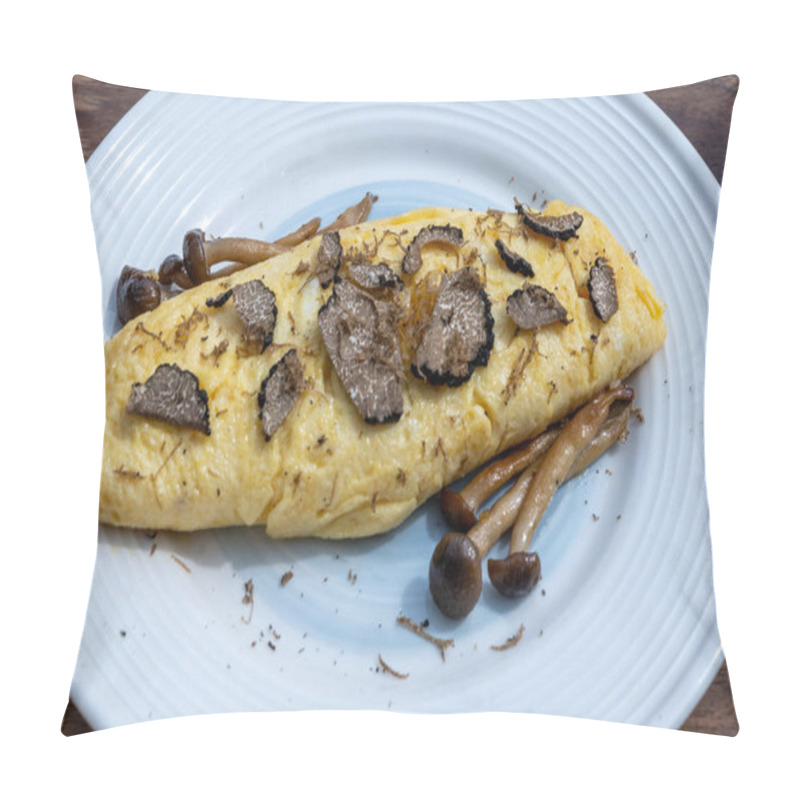 Personality  French Omelette With Mushrooms, Fresh Farmers Chicken Eggs And Black Summer Truffle Mushroom In Pieces For Making Truffle Dishes With Tasty Aroma Pillow Covers