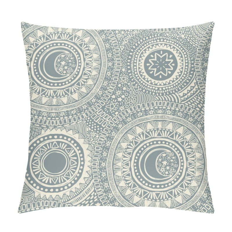 Personality  Doodle Seamless Pattern With Mandala Ornament, Stars And Moons, Sketch Style Vector Illustration Pillow Covers