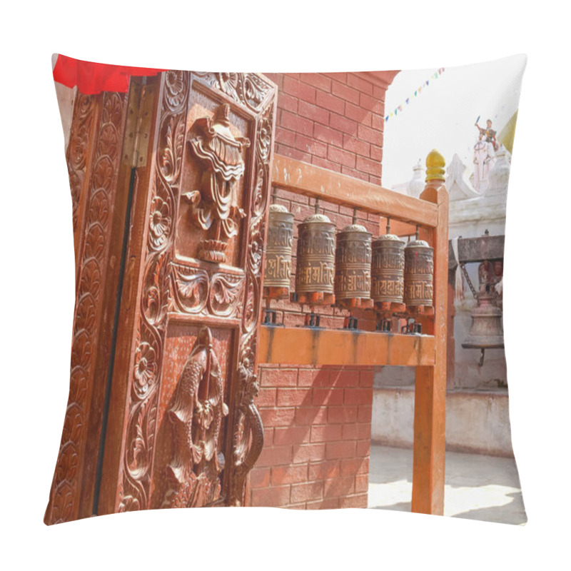 Personality  Stationary Prayer Wheels Made Of Sheet-metal With Embossed Mantra At Boudhanath, Kathmandu, Nepal Pillow Covers