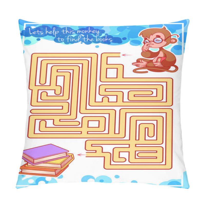 Personality  Maze Game For Kids With Monkey And Books. Pillow Covers