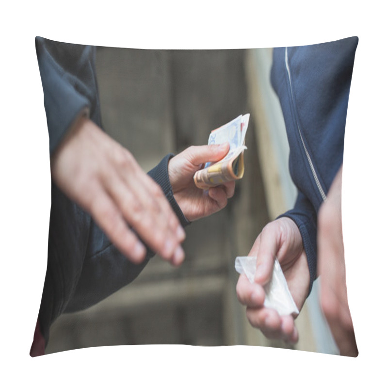 Personality  Close Up Of Addict Buying Dose From Drug Dealer Pillow Covers