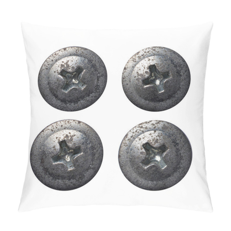 Personality  Top View On Set Of Old Rusty Metallic Rivet Or Screw Heads Isolated On White Background Pillow Covers