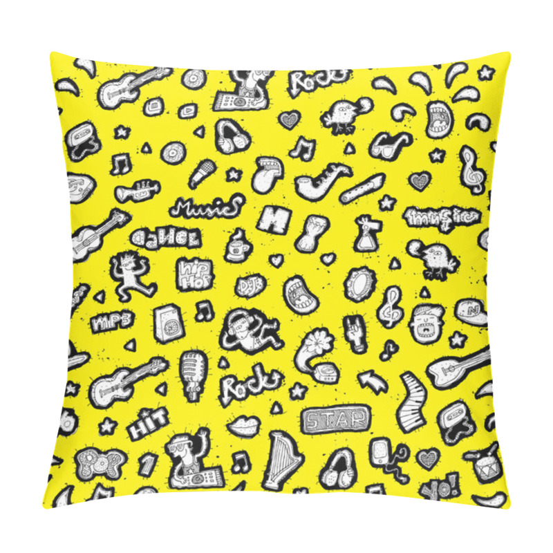 Personality  Doodled Musical Icons Collection In Black And White Pillow Covers