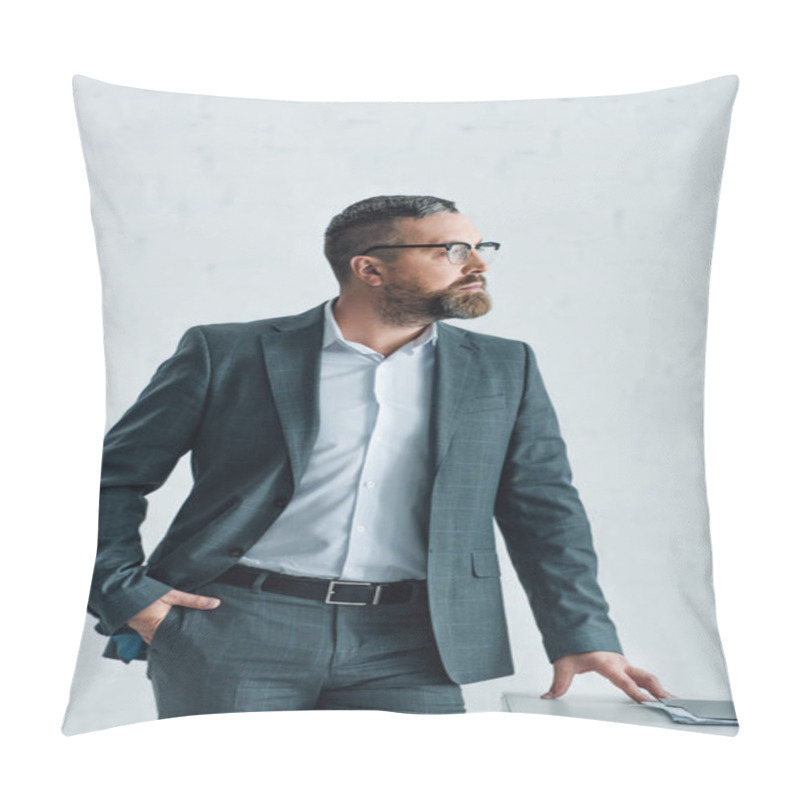 Personality  Handsome Businessman In Formal Wear And Glasses Looking Away Pillow Covers