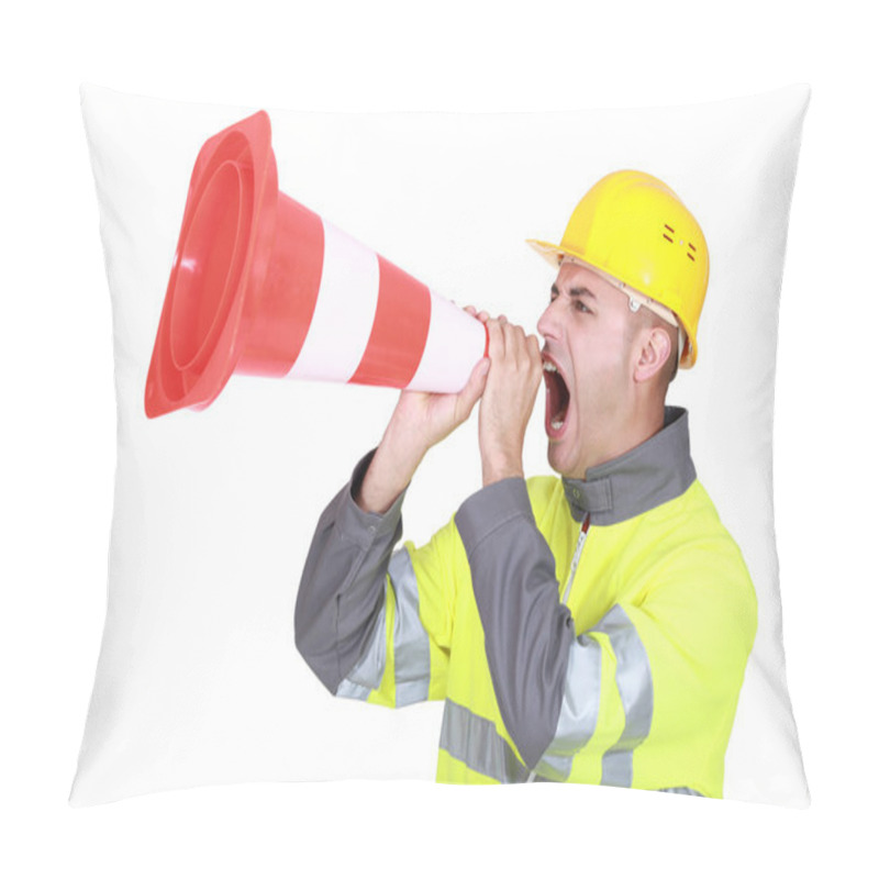 Personality  Traffic Guard Screaming Into A Pylon Pillow Covers