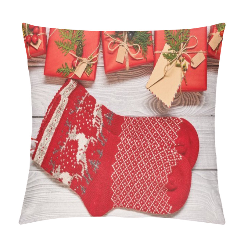 Personality  Christmas Presents And Socks On Wood Pillow Covers