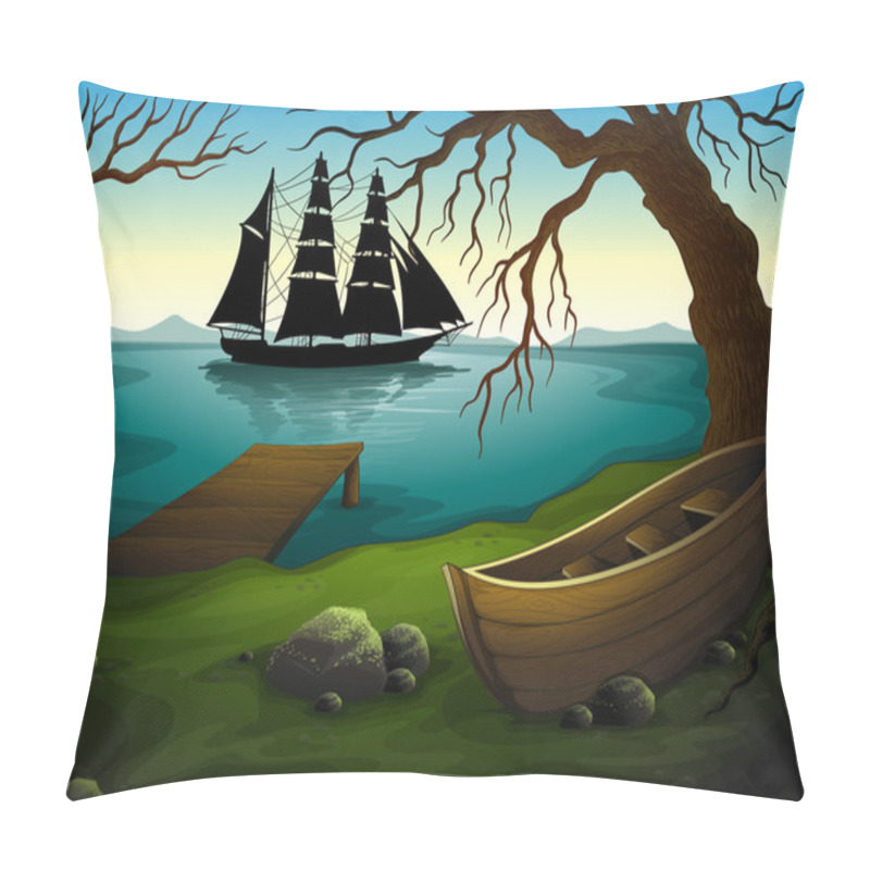 Personality  A Black Ship At The Sea Across The Boat Under The Tree Pillow Covers