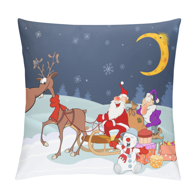 Personality  Cute Santa Claus And Reindeer. Pillow Covers