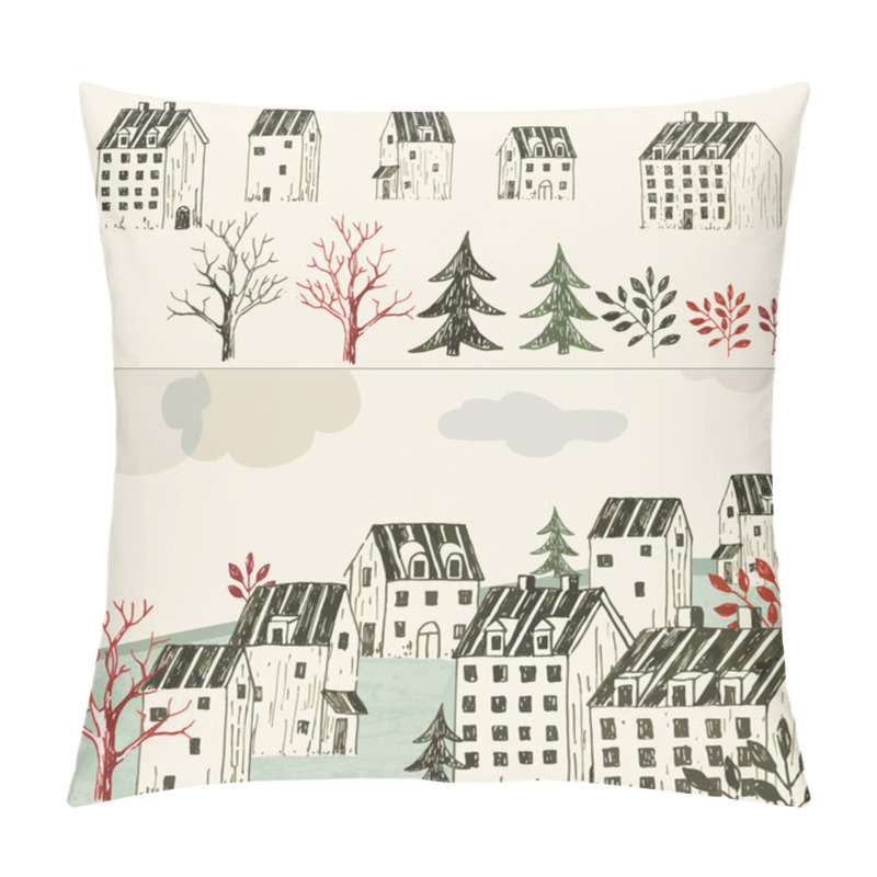 Personality  House Collection, Town Illustration Pillow Covers