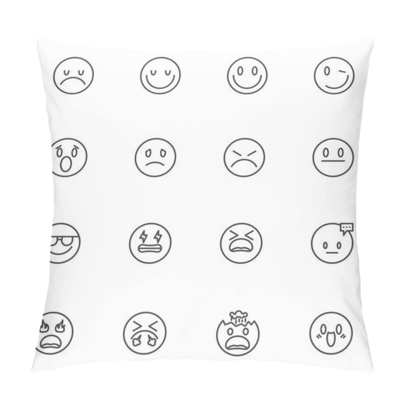 Personality  Emoticon Smiley Line Icons Set Pillow Covers