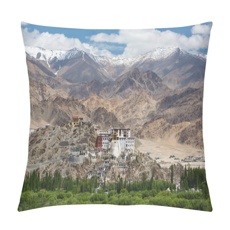 Personality  Spituk Monastery With View Of Himalayas Mountains. Spituk Gompa Is A Famous Buddhist Temple In Ladakh, Jammu And Kashmir, India. Pillow Covers