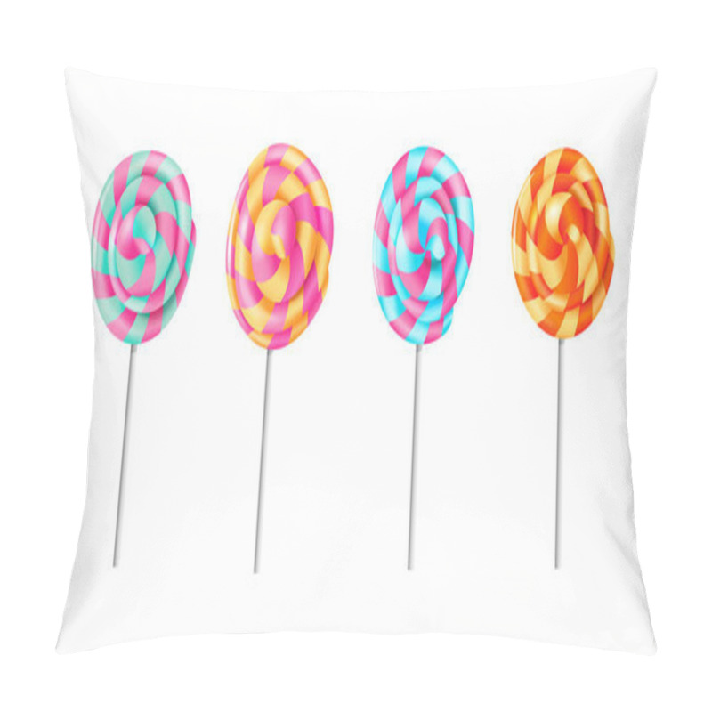 Personality  Set Of Spiral Striped Sweet Lollipops Isolated On White Background. Pillow Covers