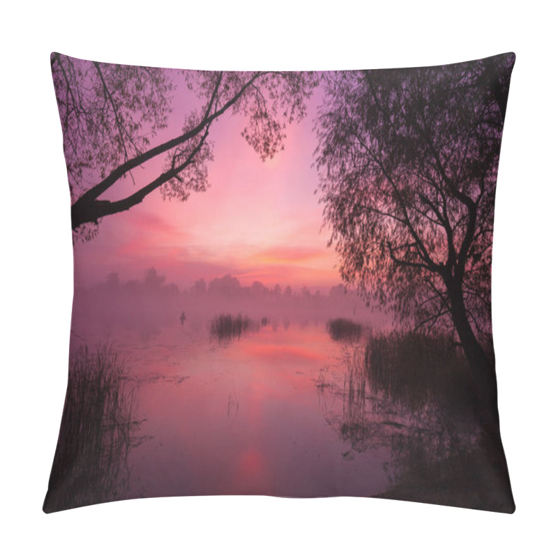 Personality  Early Morning, Dawn Over The Lake. Misty Morning, Rural Landscape, Wilderness, Mystical Feeling Pillow Covers