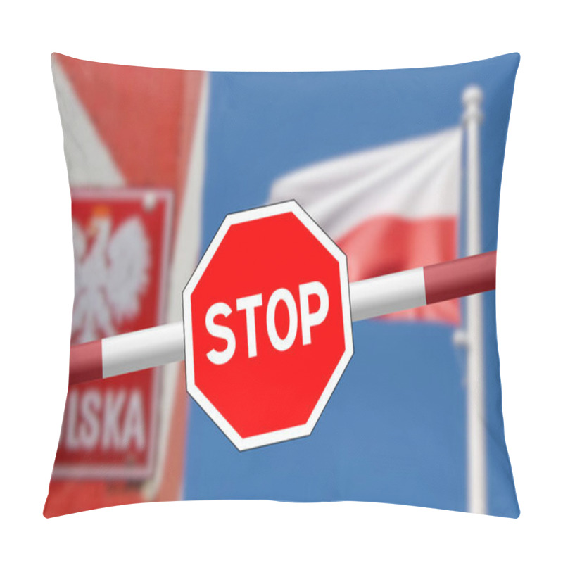 Personality  A Stop Sign And Control At The Polish Border Pillow Covers