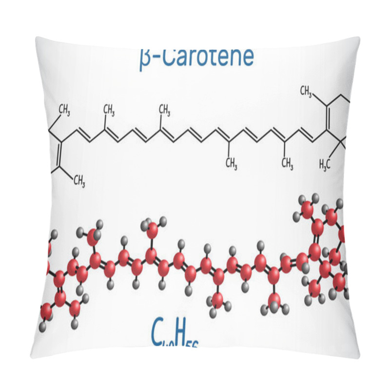 Personality  Beta Carotene, Provitamin A, Is An Organic Red-orange Pigment In Plants And Fruits. Structural Chemical Formula And Molecule Model Pillow Covers