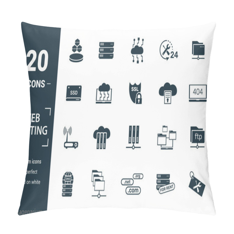 Personality  Web Hosting Icon Set. Include Creative Elements Data Structure, Cloud Technology, Ssd, File Access, Modem Icons. Can Be Used For Report, Presentation, Diagram, Web Design Pillow Covers