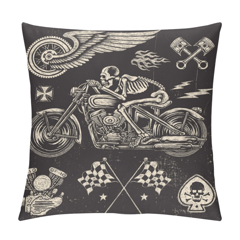 Personality  Scratchboard Motorcycle Elements Pillow Covers