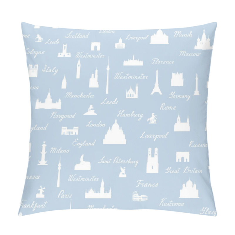 Personality  Seamless Pattern With Silhouettes Of Travel World Landmarks Pillow Covers