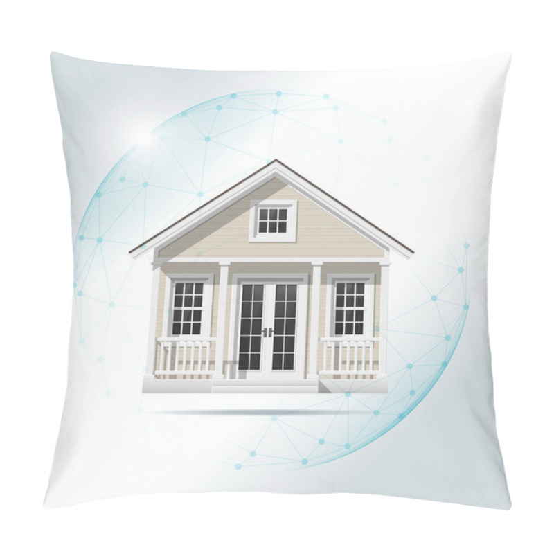 Personality  Property Insurance Concept With Small House Protected In Polygonal Sphere Shield , Vector , Illustration Pillow Covers