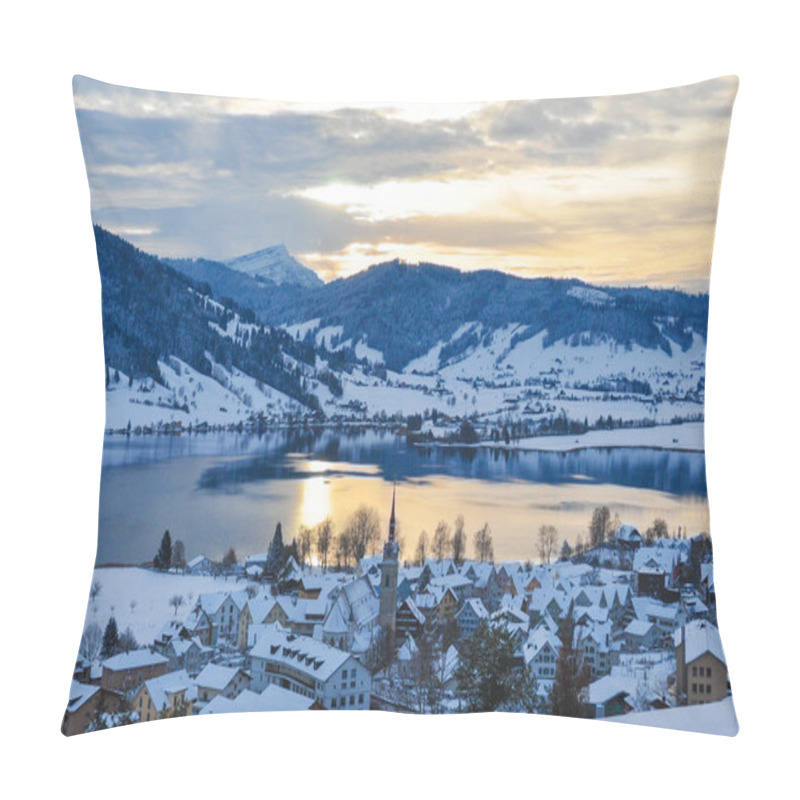 Personality  Sunset Over The Lake Of Ageri With The Iconic Rigi Mountain Peak In The Background, Oberageri, Zug, Switzerland Pillow Covers