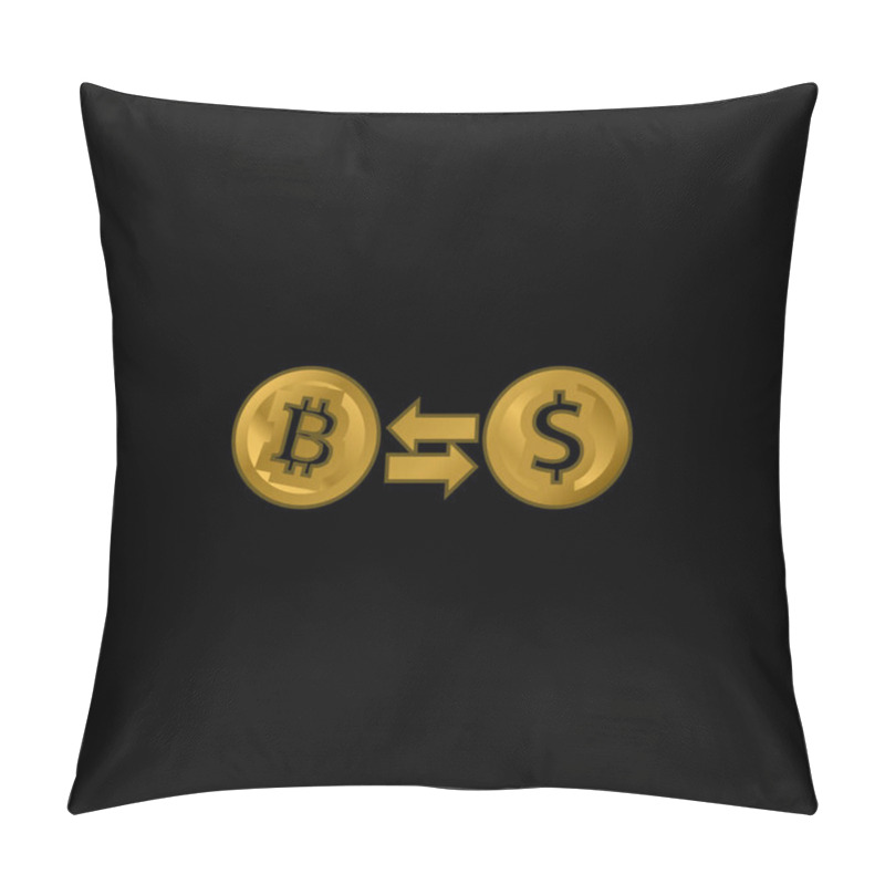 Personality  Bitcoin To Dollar Exchange Rate Symbol Gold Plated Metalic Icon Or Logo Vector Pillow Covers