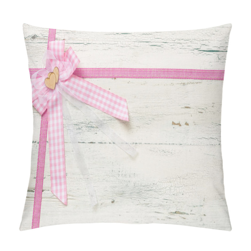 Personality  Pink Ribbons And A Bow On A White Wooden Background Pillow Covers