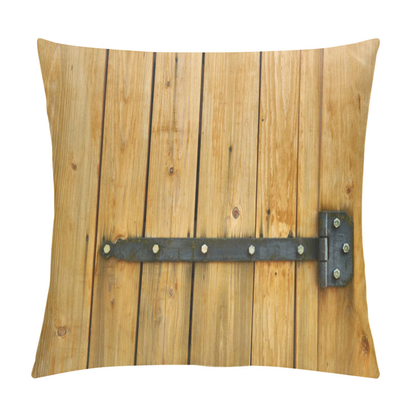 Personality  Iron Latch And Yellow Wooden Gate Closeup On The Ranch House For Background Or Texture Pillow Covers