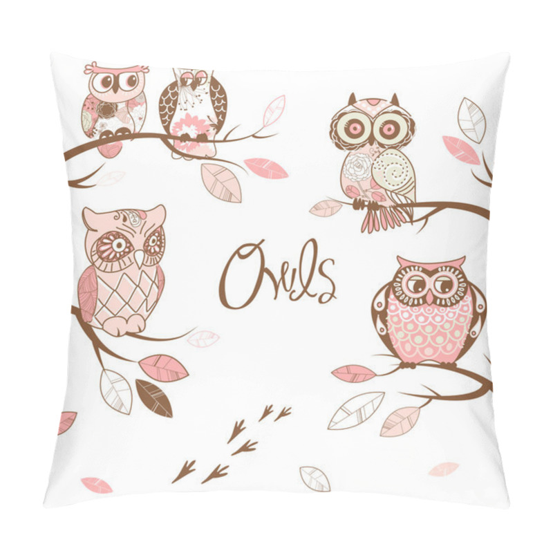 Personality  Owls, Trendy Card With Owls Sitting On The Brunches Pillow Covers