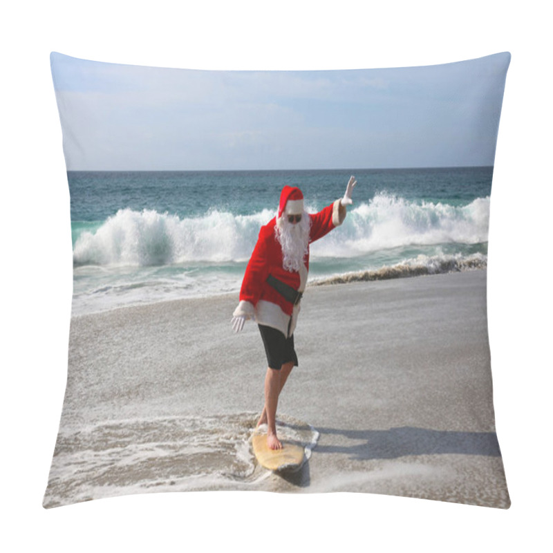 Personality  Surfing Santa Claus. Christmas. Christmas Vacation. Surfing Santa. Surf Board. Hang Ten. Santa Claus Rides The Waves While On Vacation. Santa Surfs Before Christmas Eve. Santa Claus And Surf Board. Santa Claus Surfs On His Surf Board. Surfs Up. Pillow Covers