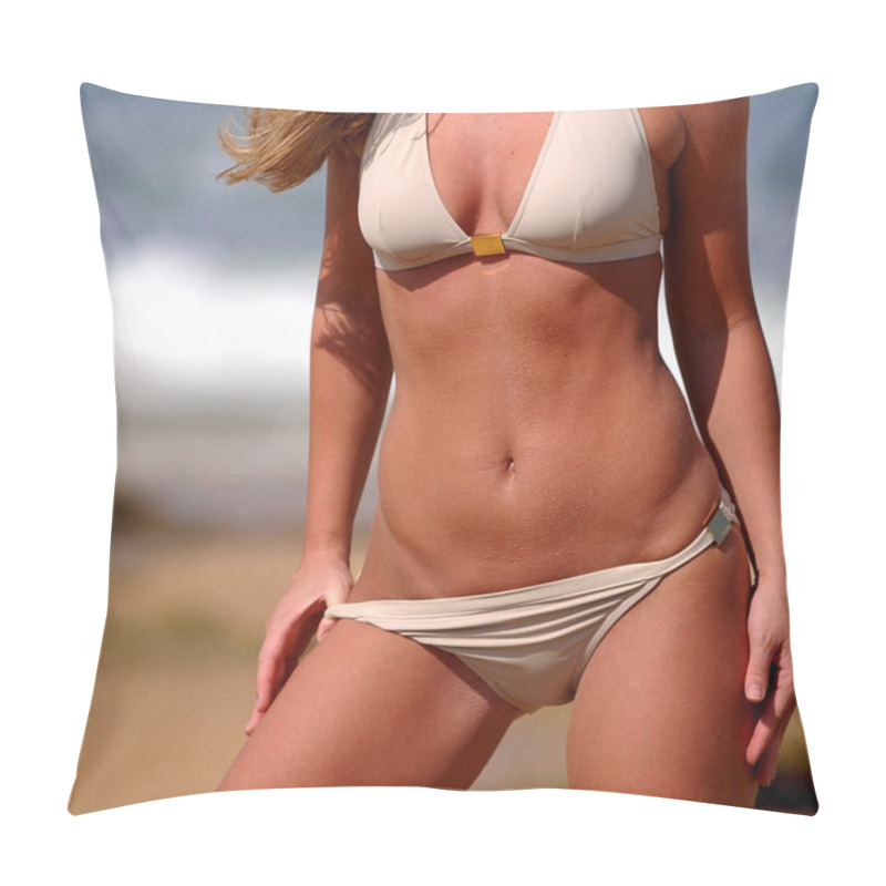 Personality  Beige Bikini On Beach Blonde  Pillow Covers