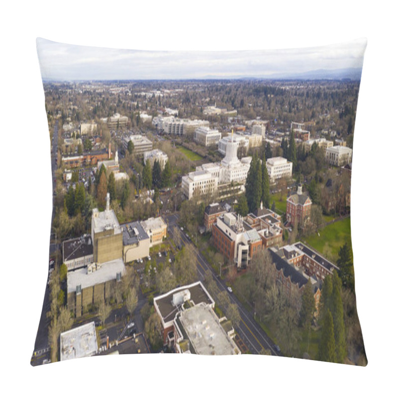 Personality  The State Capital Building Adorned With The Oregon Pioneer With Willamette University Grounds Visable Pillow Covers