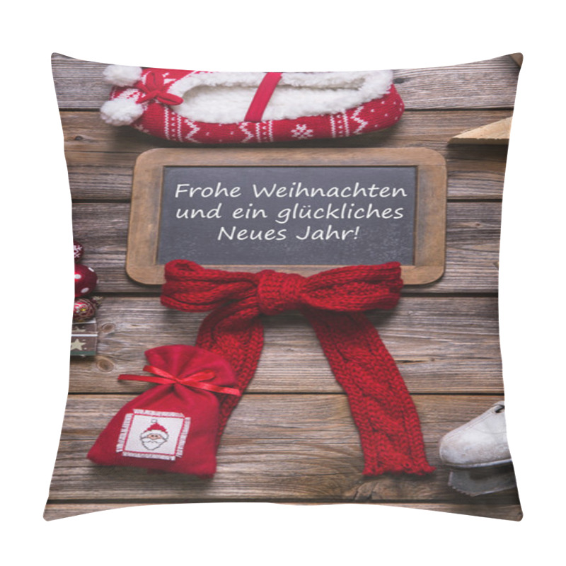 Personality  German Merry Christmas Card With German Text - Decorated In Red, Pillow Covers