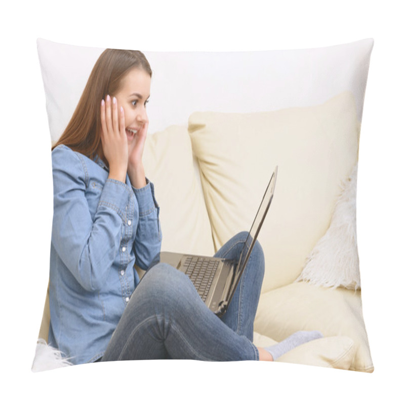 Personality  Chatting With Friends On Laptop. Pillow Covers