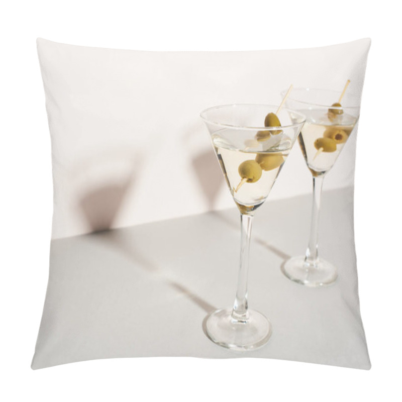 Personality  Martini Cocktails With Olives On White Background  Pillow Covers