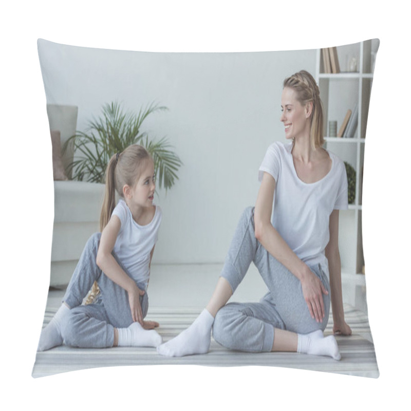 Personality  Mother And Daughter Practicing Yoga Together In Marichi's Pose Pillow Covers