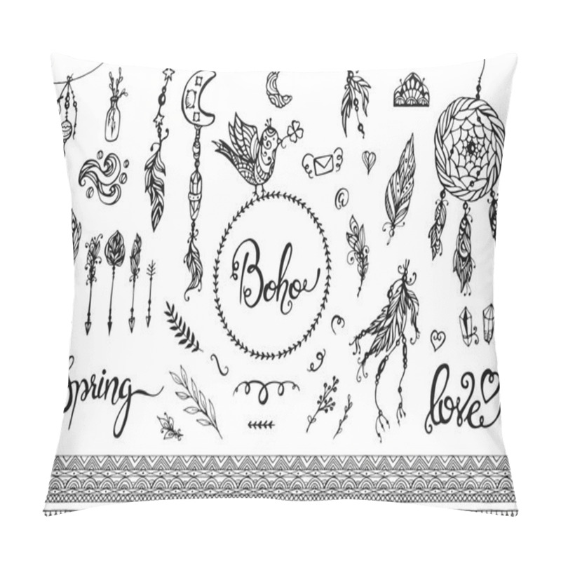 Personality  Set Of Boho Style Frames And Hand Drawn Elements Pillow Covers