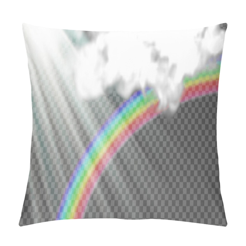 Personality  Vector Illustration Of Sun Rays, Rainbow After Rain, Storm Clouds. On A Transparent Background Pillow Covers